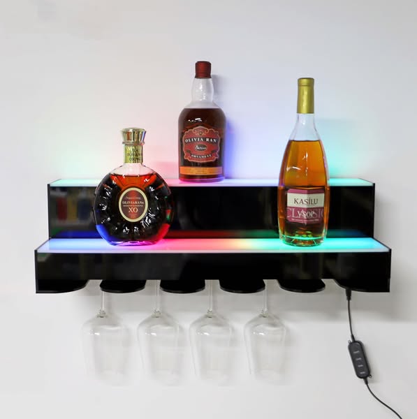 RGB multi colors LED lighting acrylic wine bar shelf