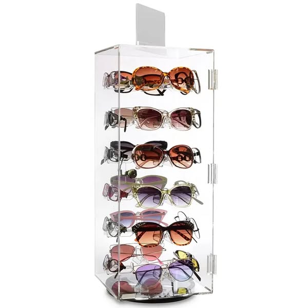 Rotating Lockable Optical Clear Acrylic Eyeglasses Display Showcase