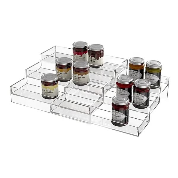 2 Tier Countertop Kitchen Clear Acrylic Spice Organizer Plexiglass Spice Rack